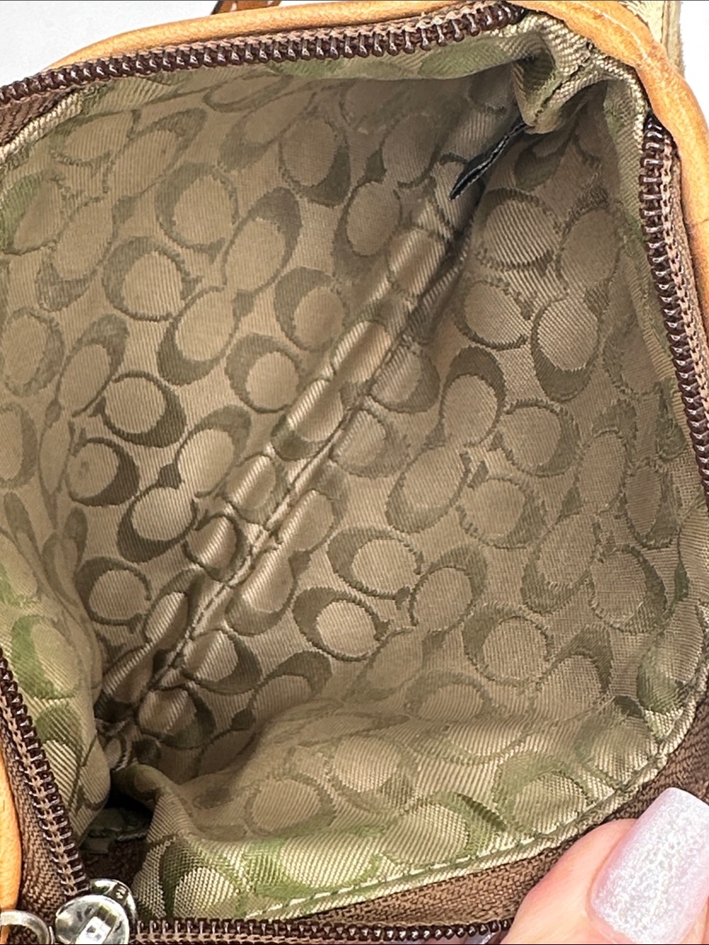 Coach Metallic Gold Tan and Brown Signature Stripe Wristlet - Picture 3 of 6